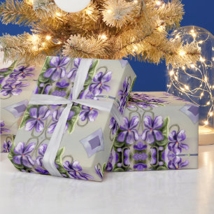 Papel De Presente violetas em vidro luar