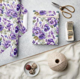 Papel De Presente Violetas Florais Elegantes em Aquarela Roxa