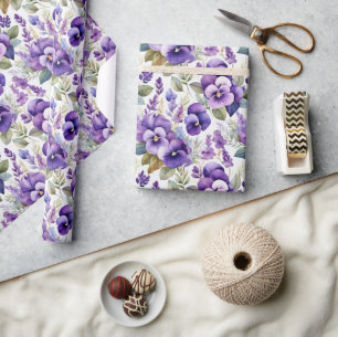 Papel De Presente Violetas Florais Elegantes em Aquarela Roxa