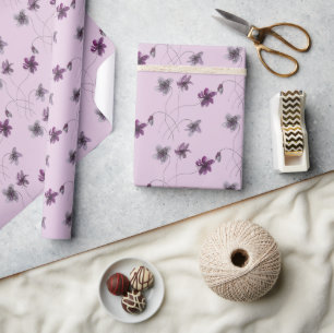 Papel De Presente Violetas Selvagens Aquarela Pintada à Mão
