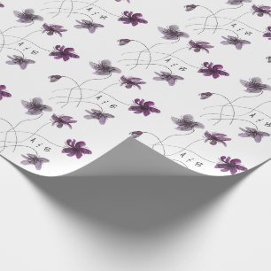 Papel De Presente Violetas Selvagens Molhadas Por Aquarelas, Monogra