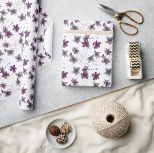 Papel De Presente Violetas Selvagens Molhadas Por Aquarelas, Monogra