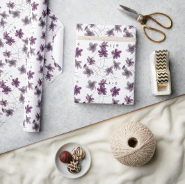 Papel De Presente Violetas Silvestres Aquarela Monograma Pintado à M