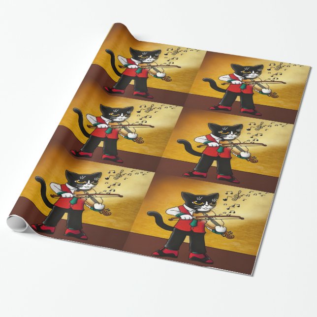 Papel De Presente Violino Music Cat (Desenrolado)