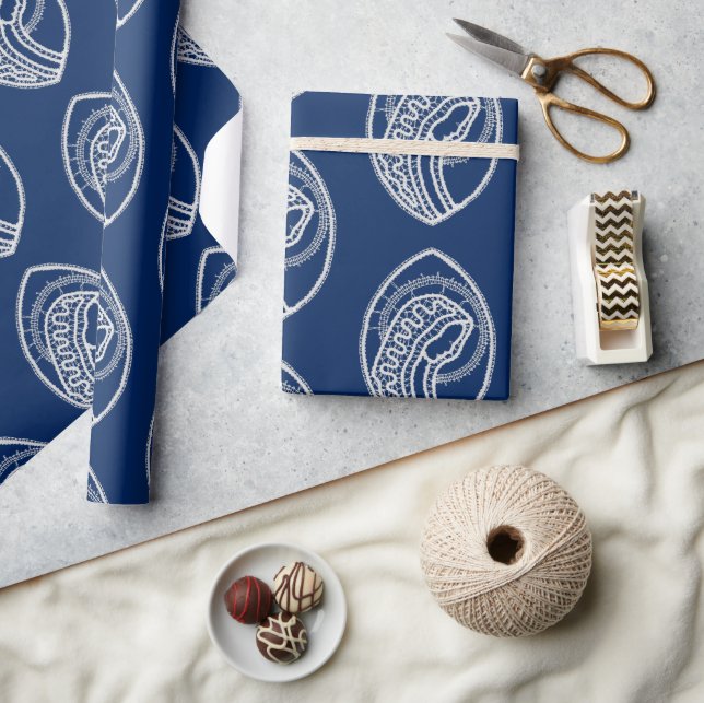 Papel De Presente Virgem Abençoada Maria, renda branca, azul marinho (Artesanato)