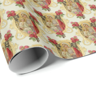 Papel De Presente Virgem Católica Elegante Mary Rosa vermelha Wrap d