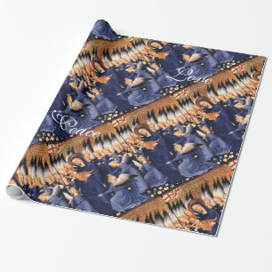 PAPEL DE PRESENTE VIRGEM COM CRIANÇAS, ANGELOS, NATAL JOY PEACE AMOR