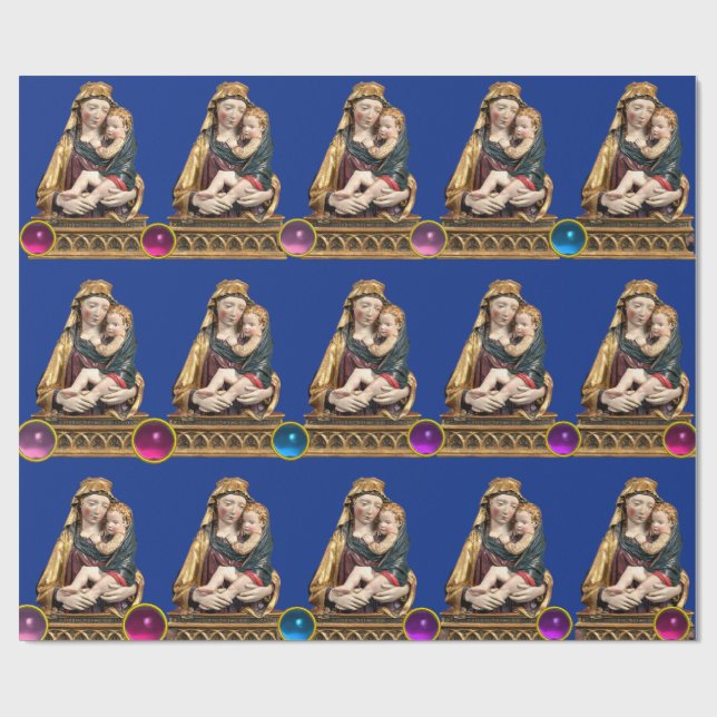 Papel De Presente VIRGEM COM FILHO Azul Natal (Aberto)