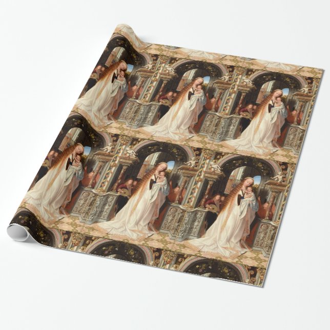 PAPEL DE PRESENTE VIRGEM COM MENINO, ANJOS MUSICAIS NATAL (Desenrolado)