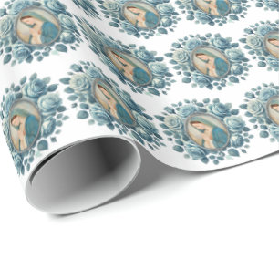 Papel De Presente Virgem Floral Azul Mary Gift Wrap - Marian