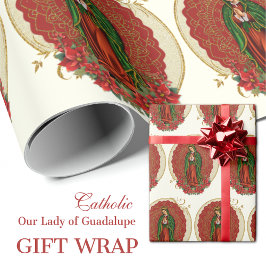 Papel De Presente Virgem Guadalupe Católica de Natal Pointsettia
