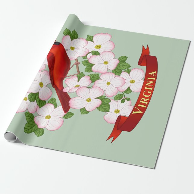 Papel De Presente Virginia State Cardinal Bird e Dogwood Flower (Desenrolado)
