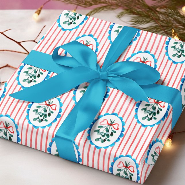 Papel De Presente Viscolete de Natal com Laço Vermelho e Listras de  (Criador carregado)