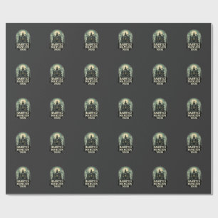 Papel De Presente Visita à Mansão Assombrada Vetor Vintage Halloween