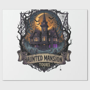 Papel De Presente Visitas à Mansão Assombrada Halloween Casa Gótica 