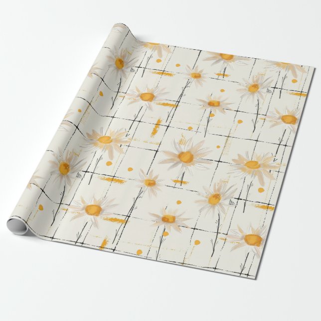 Papel De Presente Visitas brancas e amarelas - Fundo da Xadrez russa (Desenrolado)