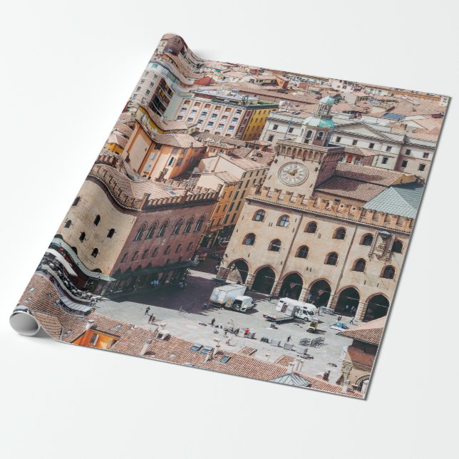 Papel De Presente Vista aérea da praça Piazza Maggiore e San Petr (Desenrolado)