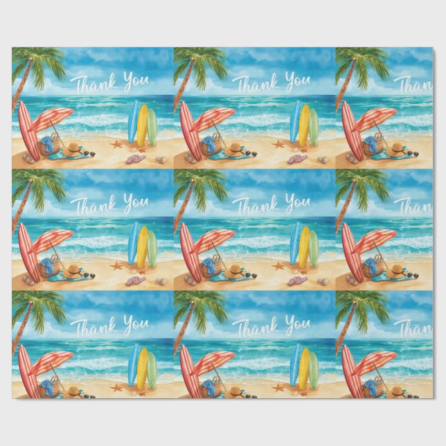 Papel De Presente Vista da praia com texto Obrigado no céu (Aberto)