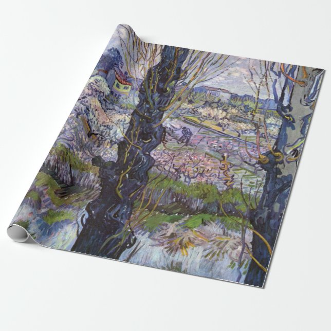 Papel De Presente Vista de Arles Jardim Florido de Van Gogh (Desenrolado)
