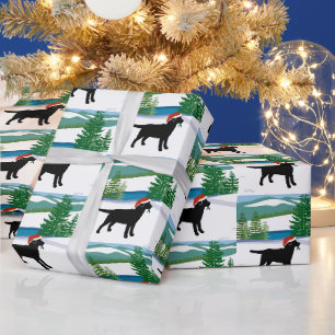 Papel De Presente Vista de inverno de Natal do Black Labrador