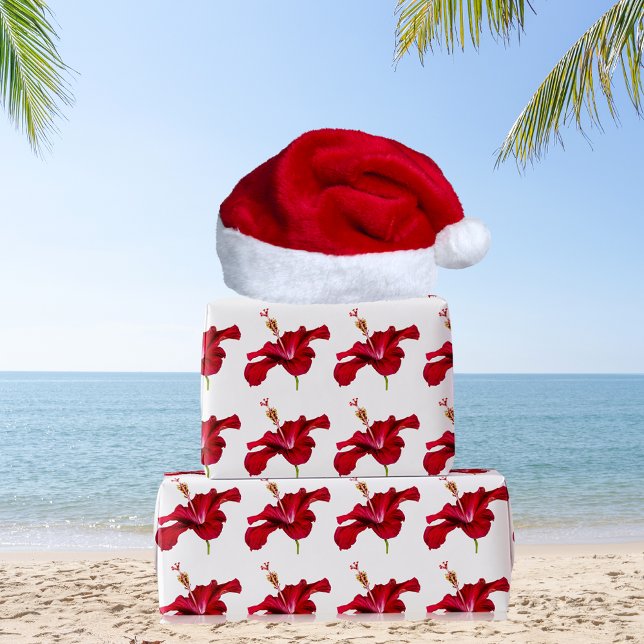 Papel De Presente Vista do Lado do Flor Red Hibiscus (Red Hibiscus Flower Side View Wrapping Paper)