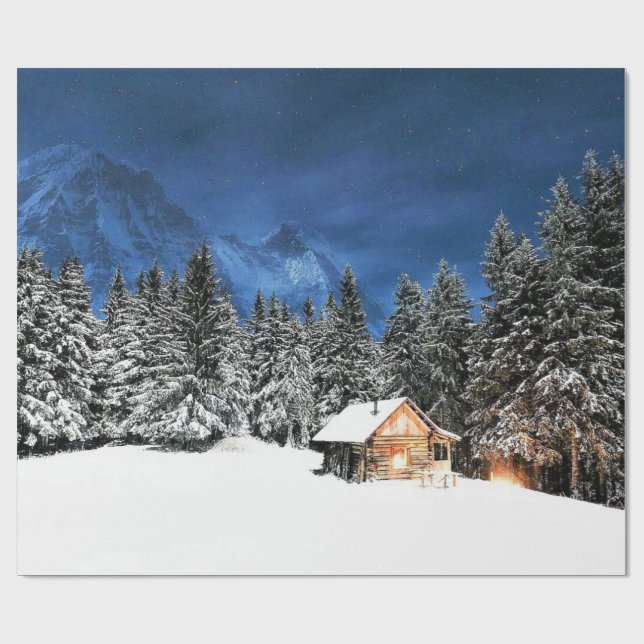 Papel De Presente Vista Montanha de Cabina de Log (Aberto)