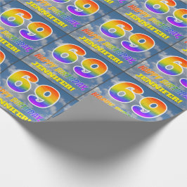 Papel De Presente Visual Arco-íris "69" & "FELIZ ANIVERSÁRIO", Nuven