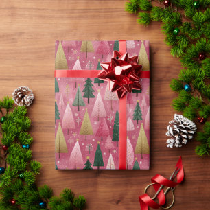 Papel De Presente Visual Árvore de Natal Nevada Dourada e Branca