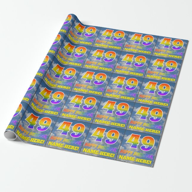 Papel De Presente Visualização de Arco-íris "49" & "FELIZ ANIVERSÁRI (Desenrolado)