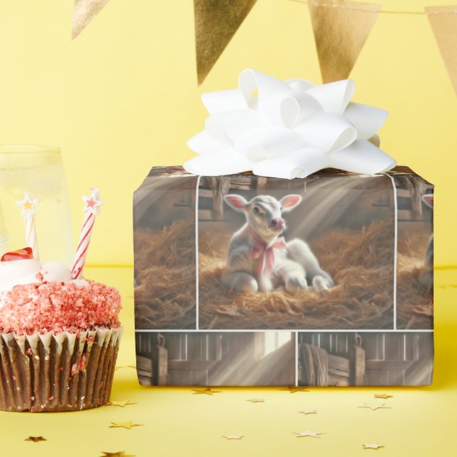 Papel De Presente Vitelo Branco Com Arco Rosa Em Barão (Festa de aniversário)