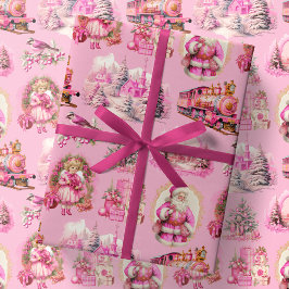Papel De Presente Vítima de Natal Vitoriano, Rosa Quente, Antiquado