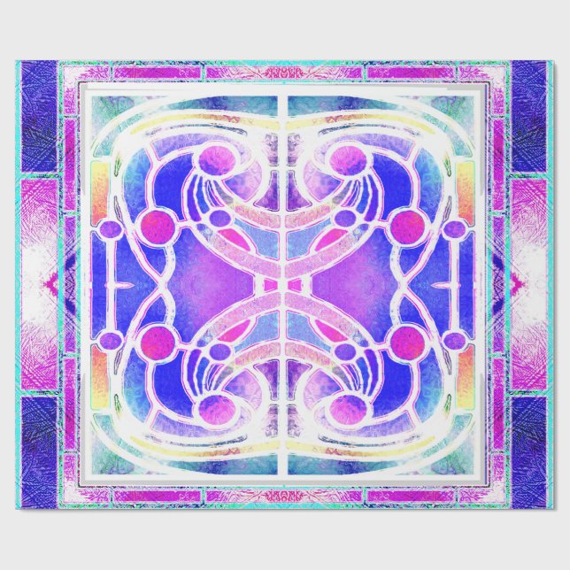 Papel De Presente Vitral de Catedral em Lilás e Rosa (Aberto)