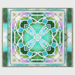Papel De Presente Vitral de Catedral em Verde e Hortelã