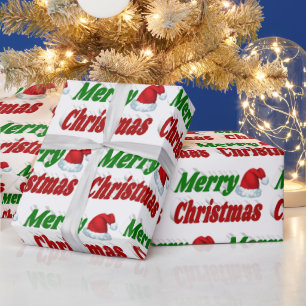 Papel De Presente Viva Natal Santa Hat, tipografia verde vermelha