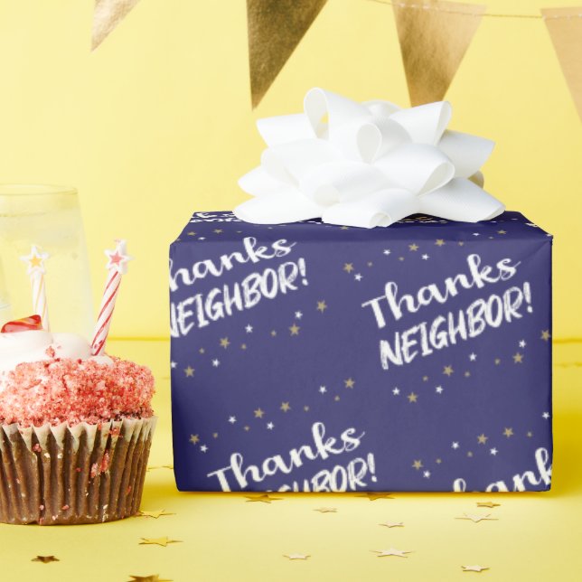 Papel De Presente Vizinho obrigado! com estrelas (Festa de aniversário)