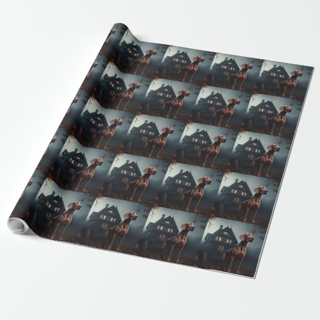 Papel De Presente Vizsla Halloween Assustador (Desenrolado)