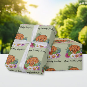 Papel De Presente Vizsla Húngara Verão Floral Feliz Aniversário