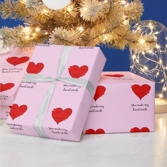 Papel De Presente Você faz meu coração sorrir rosa romântico (Feriados)