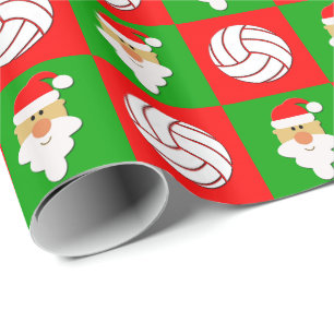 Papel De Presente Voleibol e Santa Cláusula Natal Vermelho e Verde