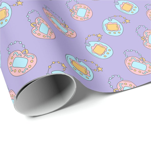 Papel De Presente Voltar aos anos 90 - Brinquedo Tamagotchi Y2K colo (Ponta do rolo)