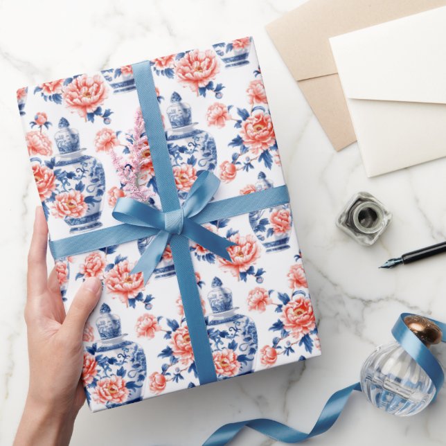 Papel De Presente Vovô Chinoiserie Ginger Jar Pink (Presentear)