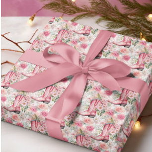 Papel De Presente Vovó Costeira Floral Cor-de-Rosa, Natal Ocidental