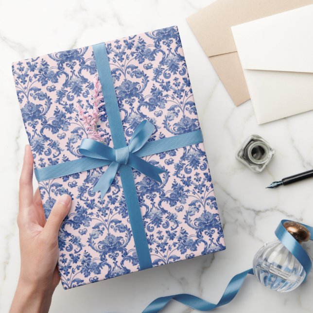 Papel De Presente Vovô, Natal Rosa e Damasco Azul (Presentear)