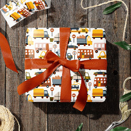 Papel De Presente Vroom! Vroom! Garoto de Padrão de Transporte e Car