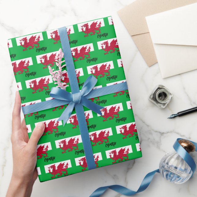 Papel De Presente Wales Wraps Paper, Welsh Flag Patriotic (Presentear)
