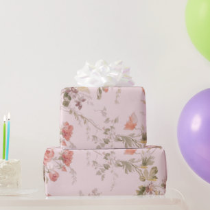 Papel De Presente Wallpaper Floral Rosa Antiquado