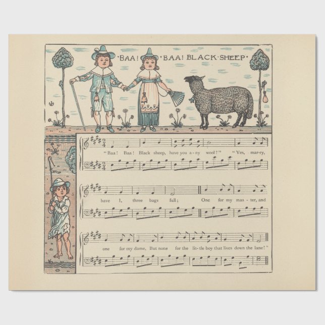Papel De Presente Walter Crane Baa Baa Ovelha Negra Rima Infantil (Aberto)
