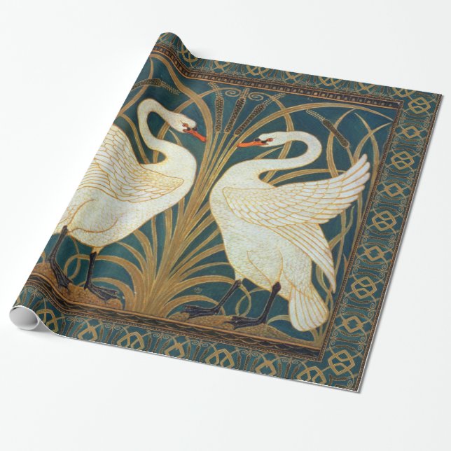 Papel De Presente Walter Crane Swan, Rush E Iris Art Nouveau (Desenrolado)