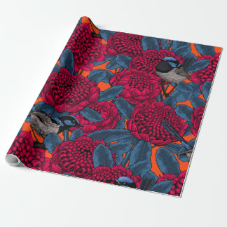 Papel De Presente Waratah Vermelho e forras-de-fada