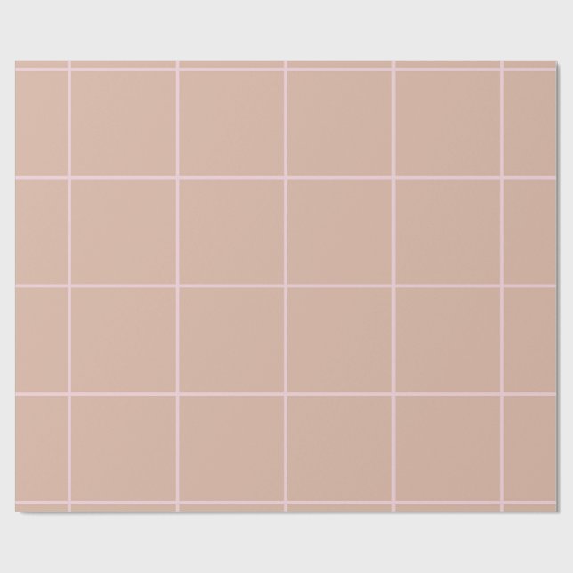 Papel De Presente Warm Beige Grid Pattern Minimal Soft Check Design (Aberto)